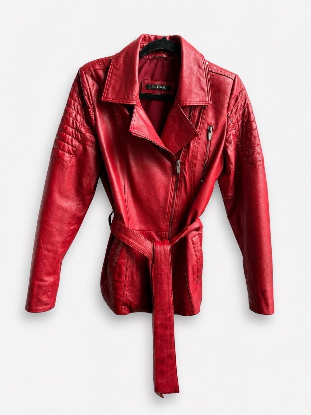 ELIBOL Genuine Turkish Lambskin Red Leather Moto Trench Jacket - Belted